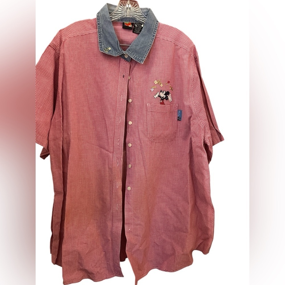 Disney Vintage 90’s Red Checkered Shirt with Denim Collar Mickey Unlimited 26W